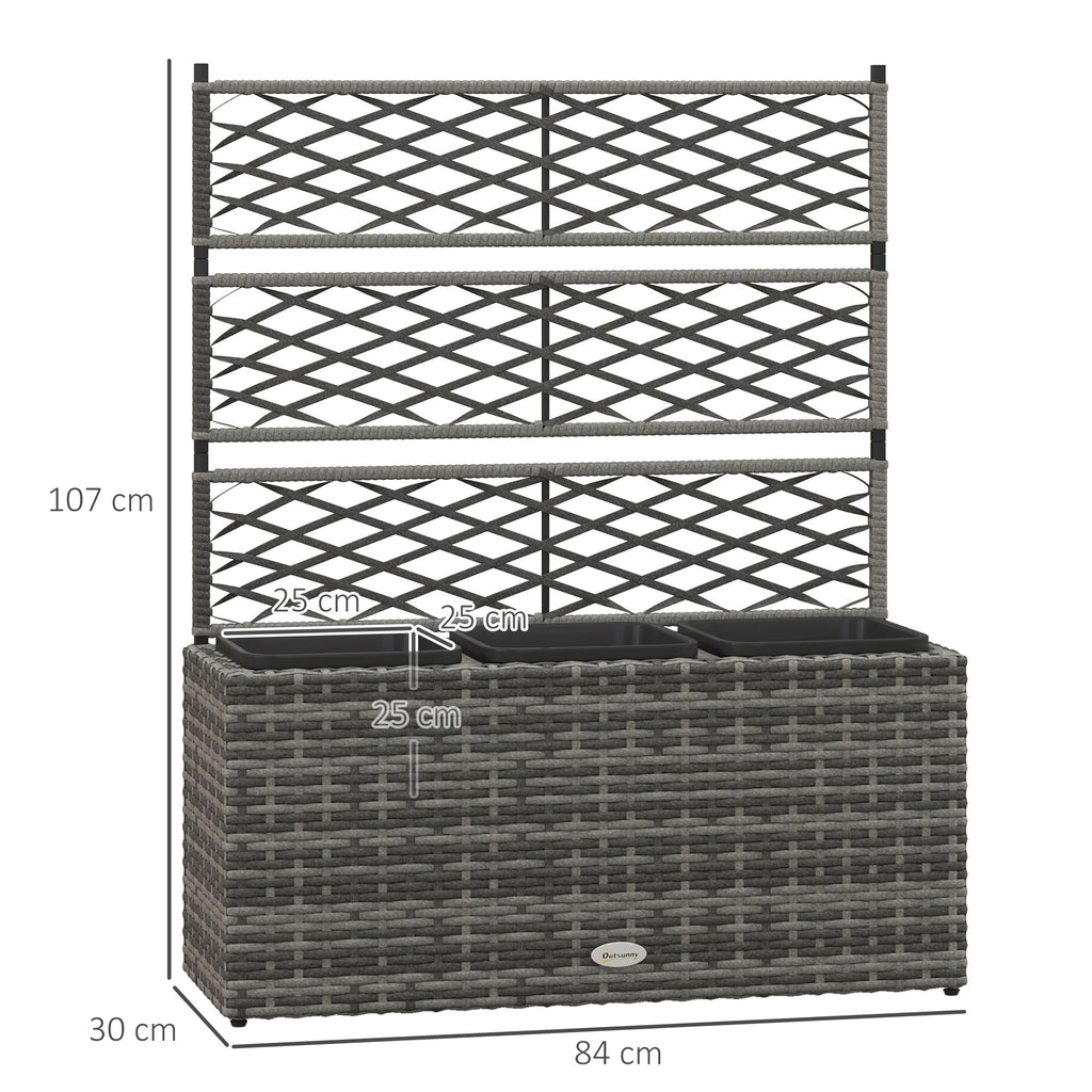 Jardinière pour plantes avec treillis 3 bacs à plante 33L en résine tressée et acier dim. 84L x 30L x 107H cm-2