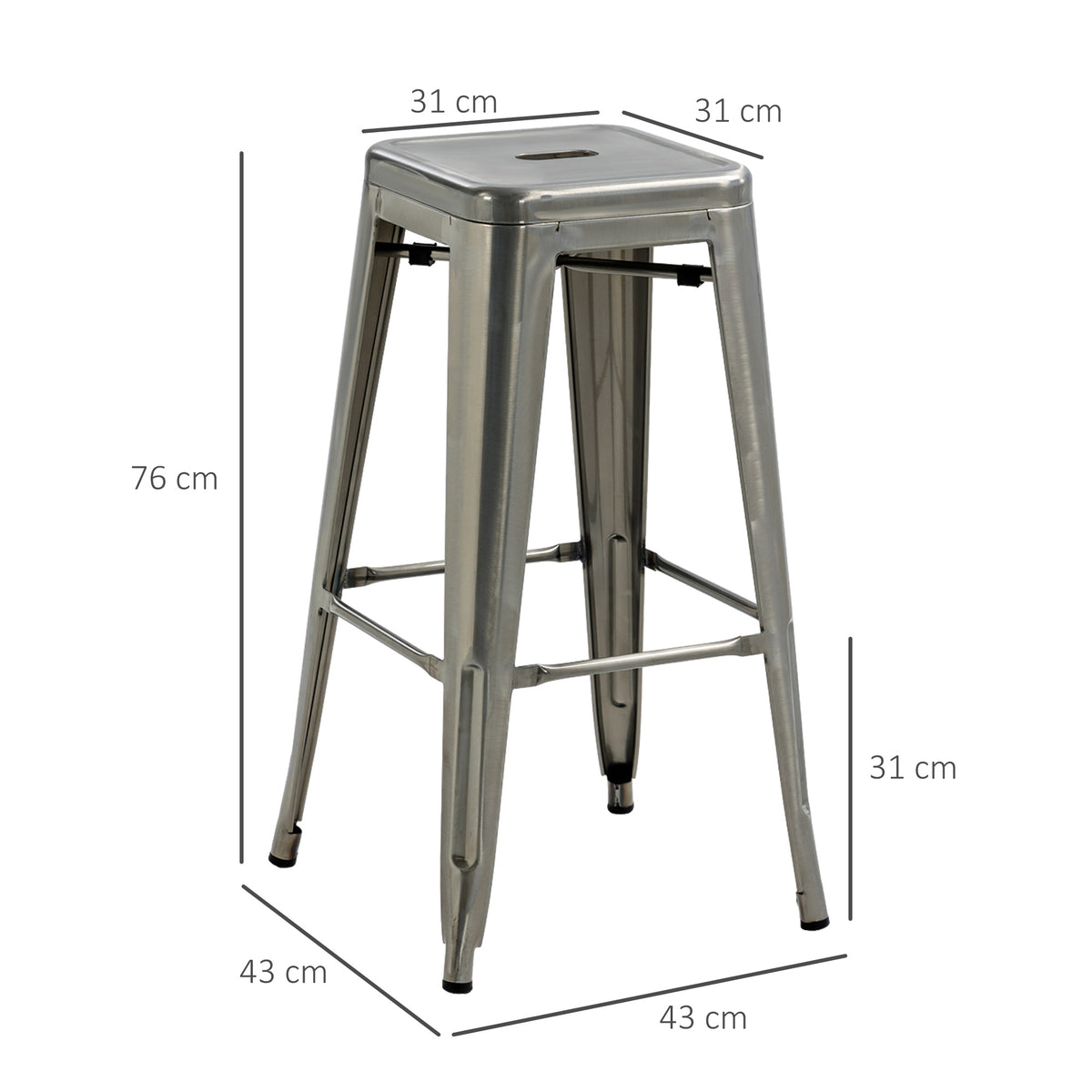 Lot de 4 tabourets de bar industriel empilables hauteur assise 76 cm métal argent-2