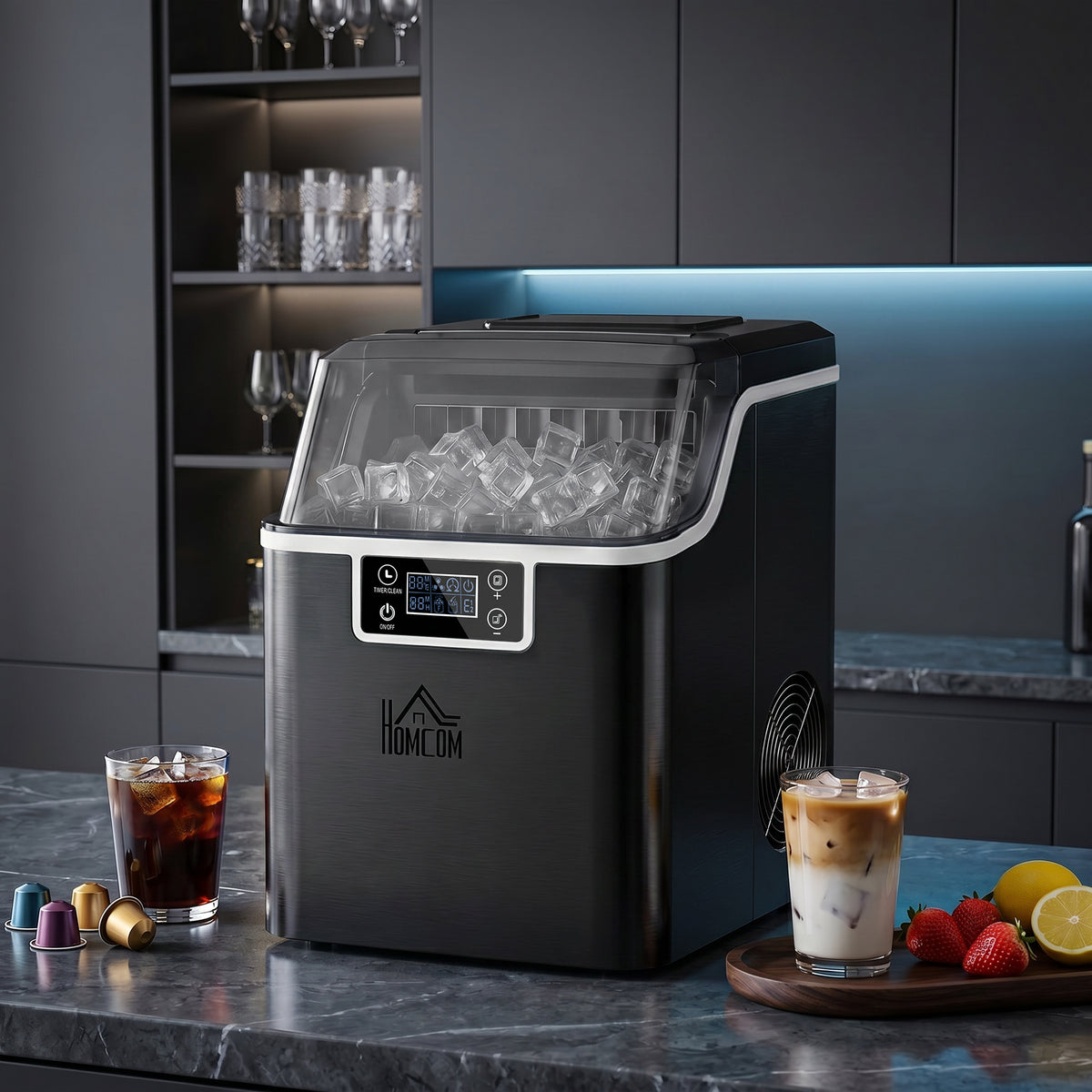 Machine à glaçons, 20 kg en 24h, 24 glaçons en 14-18 min, ice maker avec fonction autonettoyante, 25,2x36x37,1cm, noir-1