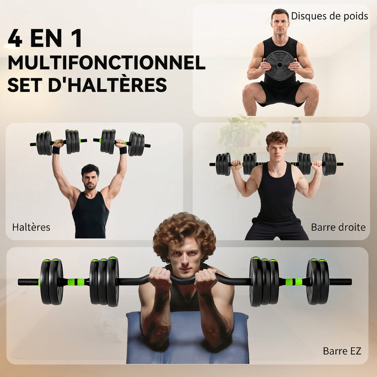 Kit haltères musculation haltères réglables 20 kg 3 en 1, ensemble de poids réglable avec barre d'extension noir-3
