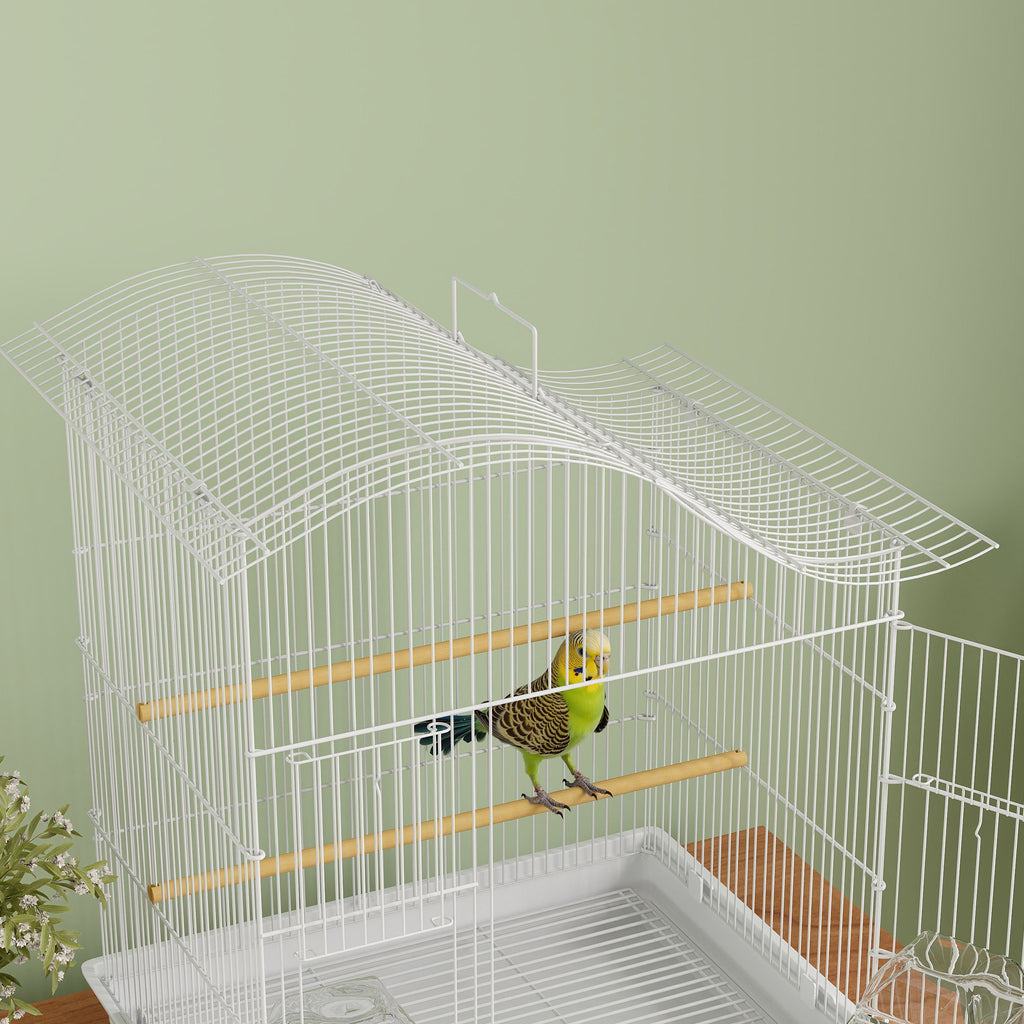 Cage à oiseau volière avec 4 portes, 2 perchoirs, plateau coulissant, pour inséparables perruches 4,7,5x36x54,5cm, blanc-8
