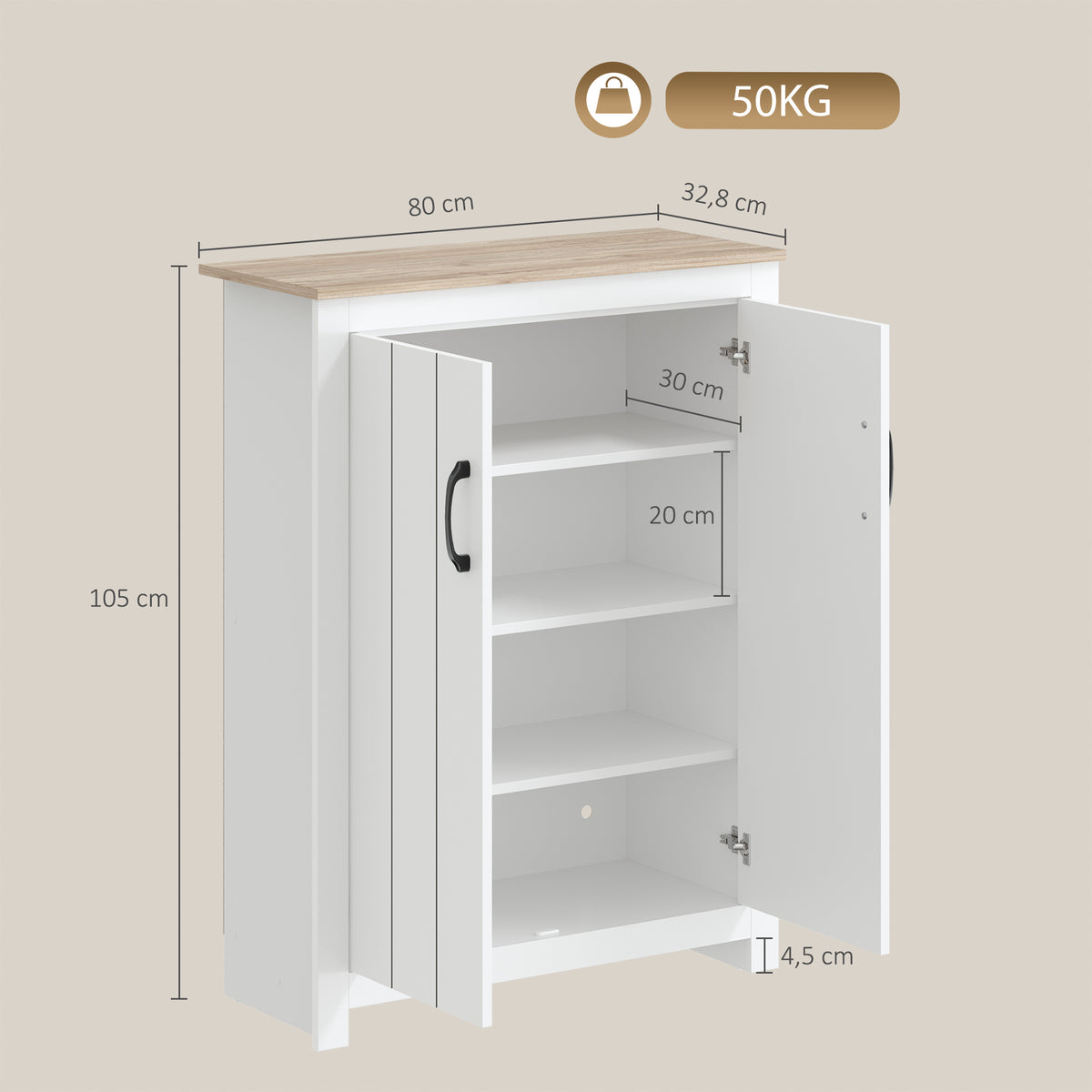 Meuble à Chaussures 4 Niveaux 12 Paires Armoire à Chaussures 2 Portes et Étagères Réglables 80x32,8x105cm Chêne et Blanc-2