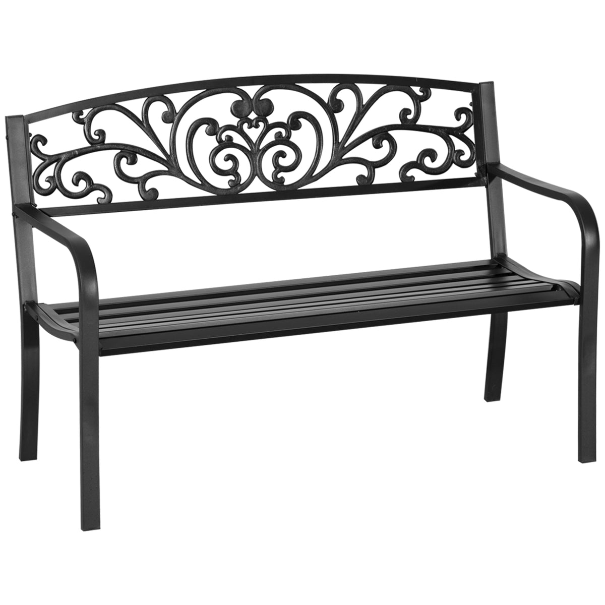 Banc de Jardin terrasse en Acier Fonte Noir 2 Places 127 x 60 x 87 cm Charge Max 240 Kg-0