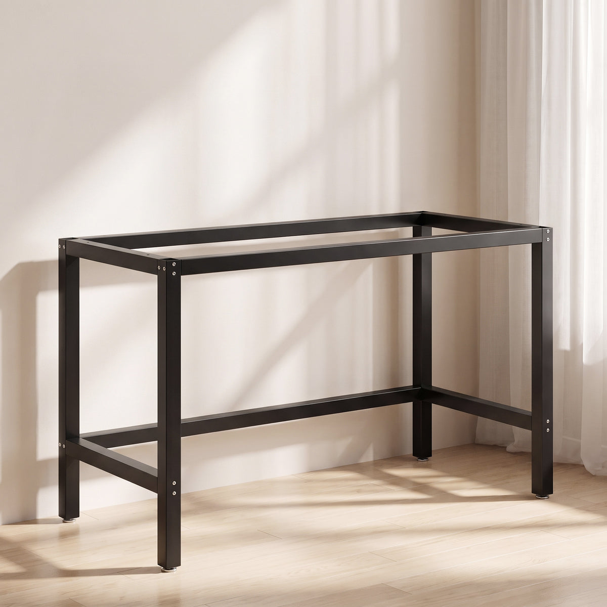 Pied de Table en Acier, Pied de Bureau Industriel avec Trous de Montage et Patins Réglables, 150 x 50 x 81,5 cm, Noir-1