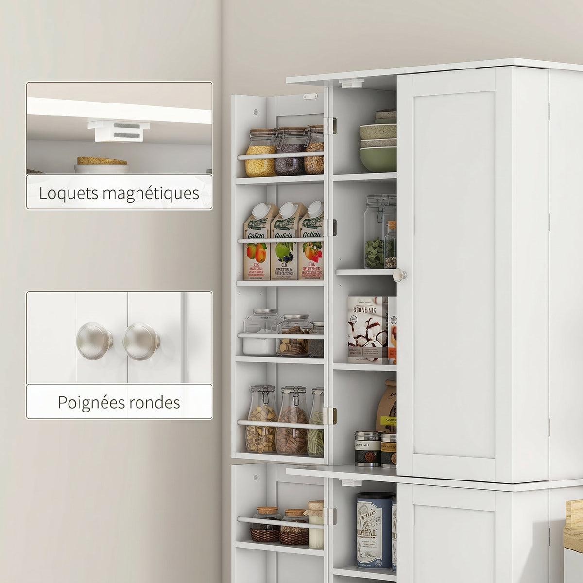 Armoire de cuisine buffet cuisine avec placards, étagère réglable et porte-épices, 60 x 35 x 166 cm, blanc-6