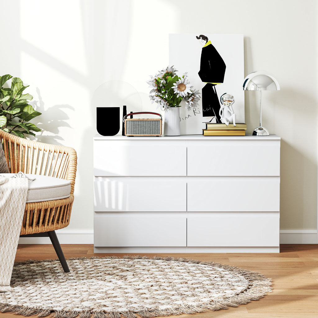 Commode 6 tiroirs meuble de rangement sans poignées design minimaliste 120 x 39 x 75 cm blanc-7