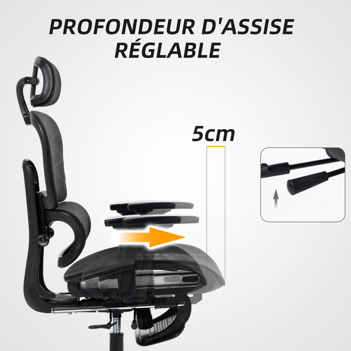 Fauteuil de bureau, chaise de bureau ergonomique en maille avec accoudoirs 3D, dossier inclinable, 66x64x122 cm, noir-4