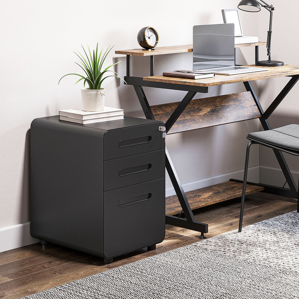 Caisson bureau mobile verrouillable avec 3 tiroirs pour format A4, lettre, légal, 39 x 48 x 59 cm, noir-9