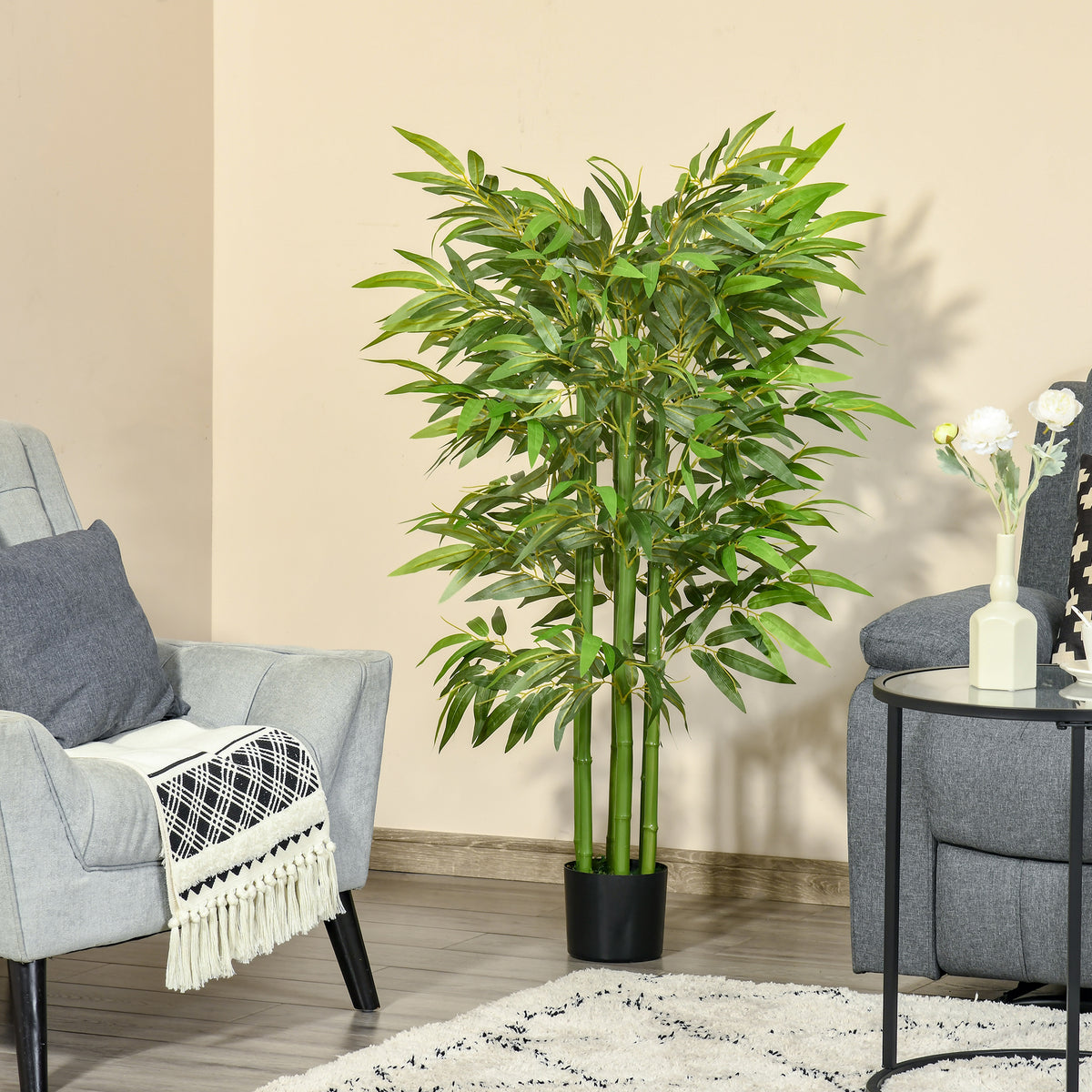Plante artificielle bambou arbre artificiel 140 cm avec pot, fausse plante vert décoration d'intérieur-6