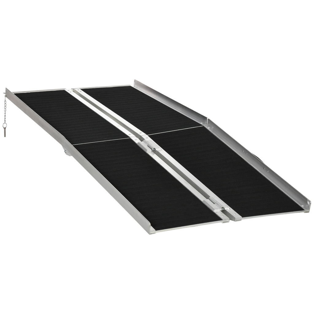 Rampe de fauteuil roulant pliable, rampe de chargement sablage 183x73,5 cm en alliage d'aluminium, antidérapante, bordures de sécurité, charge max. 270 kg, noir-0