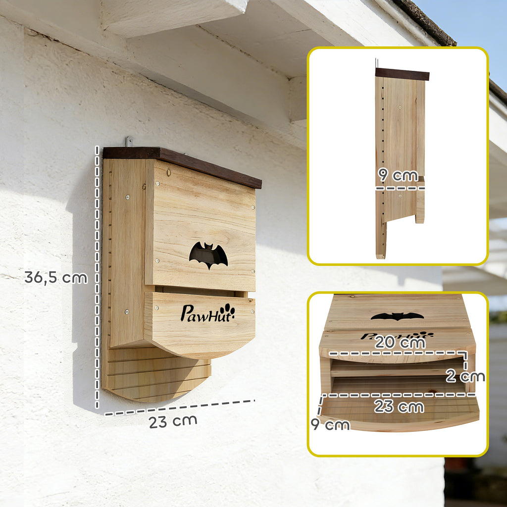 Lot de 3 Nichoirs Chauve Souris en Bois abri à chauves-souris avec Plateforme Rainurée 23 x 9,5 x 36,5 cm bois naturel-2
