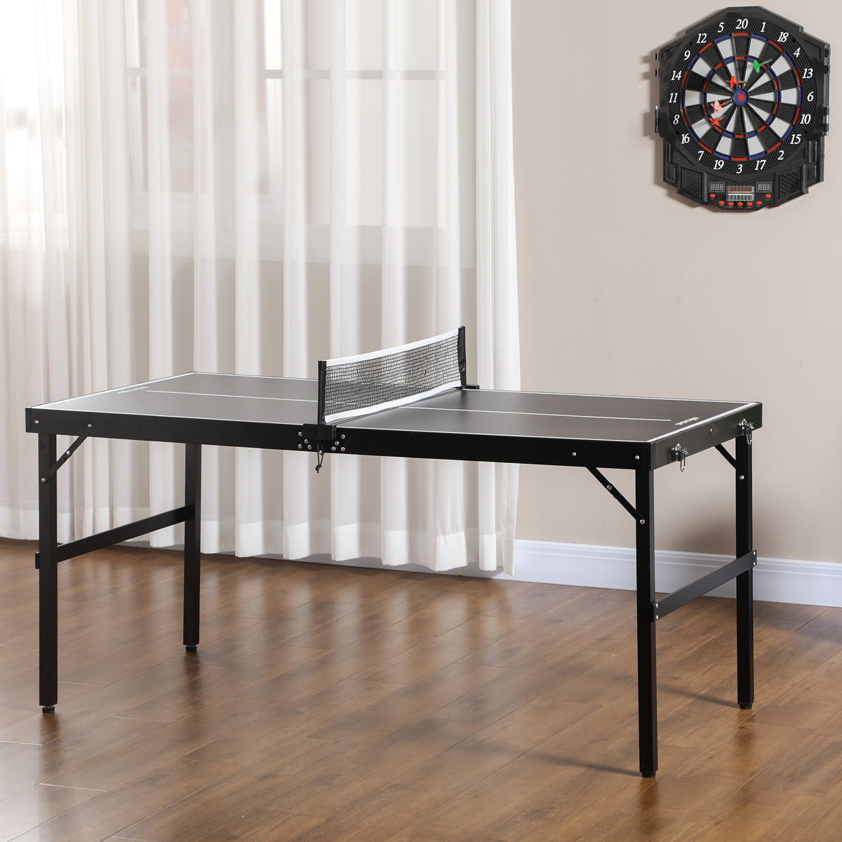 Mini table de ping pong pliable table de ping-pong d'intérieur avec filet, balles, poignée, 152 x 76 x 72 cm noir-9
