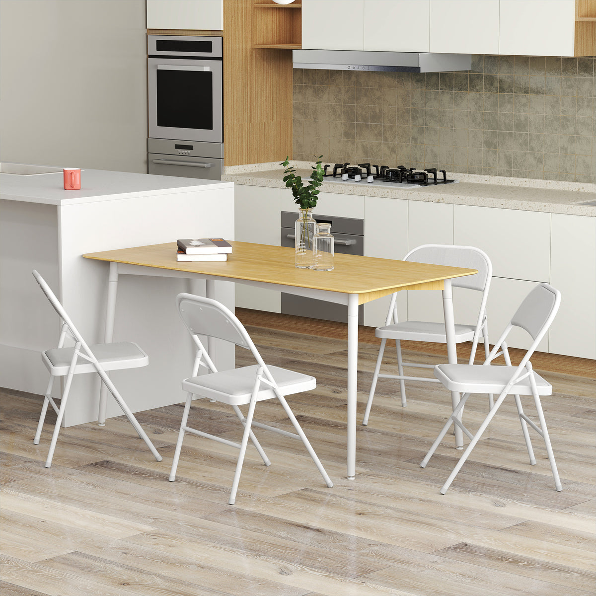 Lot de 4 chaises pliantes chaises de salle à manger portables cadre en acier 45 x 46 x 78 cm blanc-9