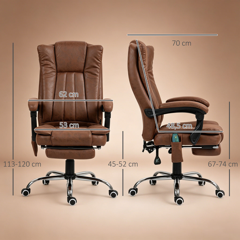 Fauteuil de bureau massant et chauffant avec hauteur réglable, dossier inclinable, repose-pied et télécommande, marron-2