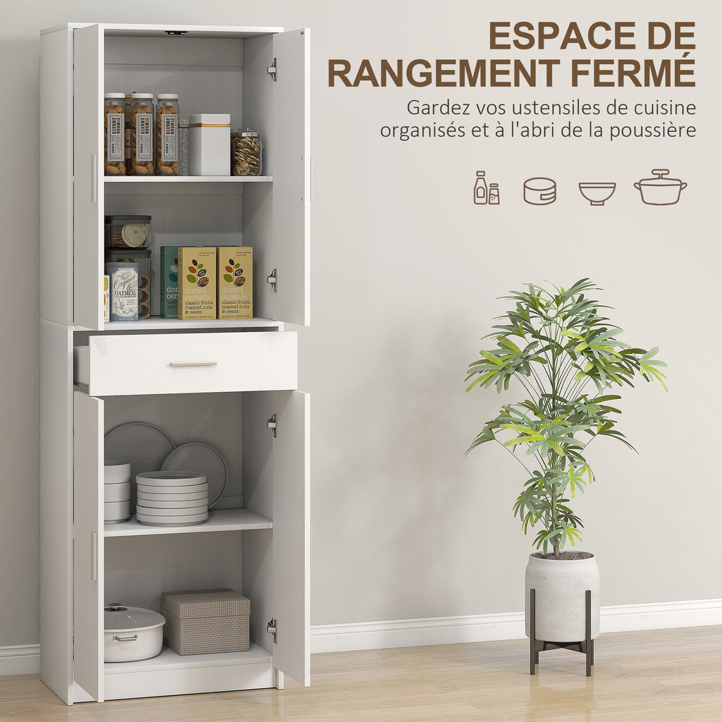 Armoire de cuisine moderne avec placards à portes, étagères réglables et tiroir, 60 x 35 x 180 cm, blanc-3