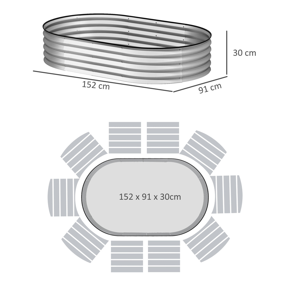 Lot de 2 jardinières surélevées galvanisées en acier kit de lits de jardin bordure caoutchouc 152 x 91 x 30 cm argent-2