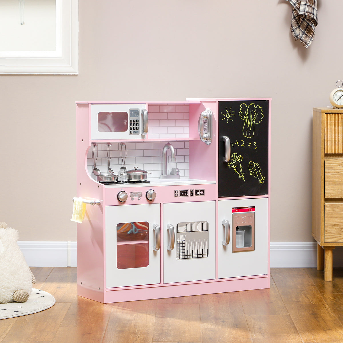 Cuisine enfant jouet d'imitation pour enfant - dinette enfant de 3-8 ans, rose-9
