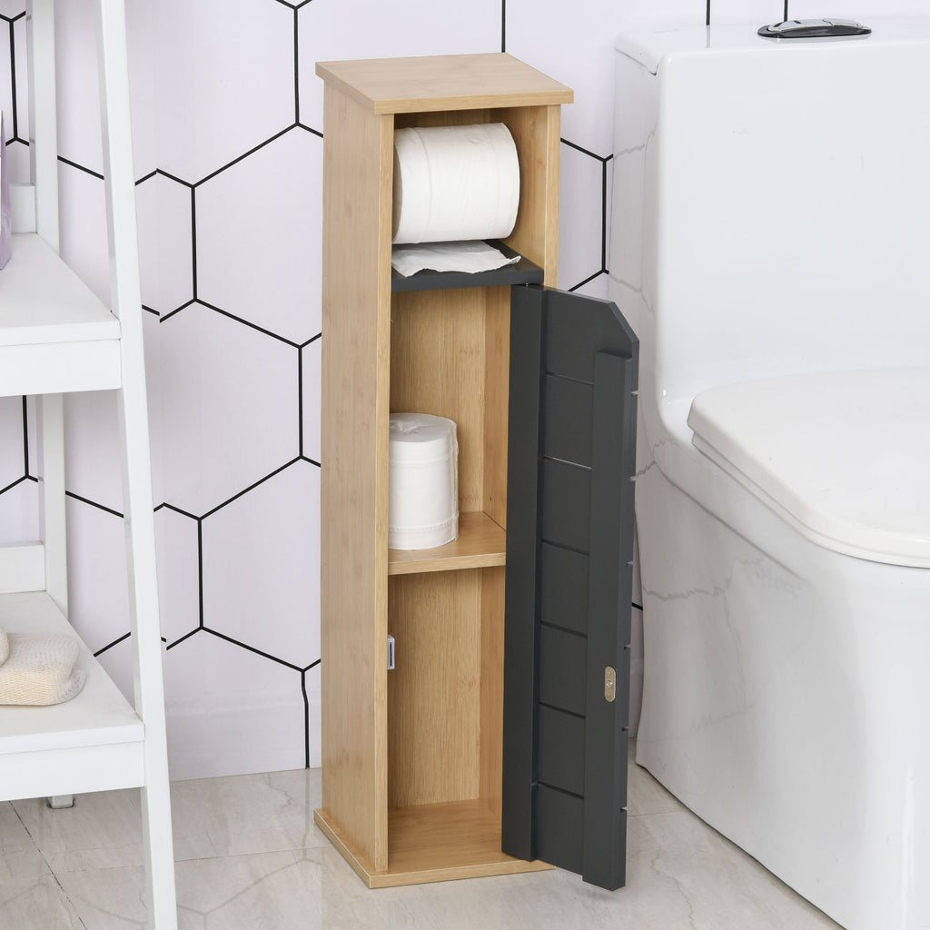 Support Papier Toilette - Porte-Papier Toilette - 2 Niveaux MDF Gris Bambou-8