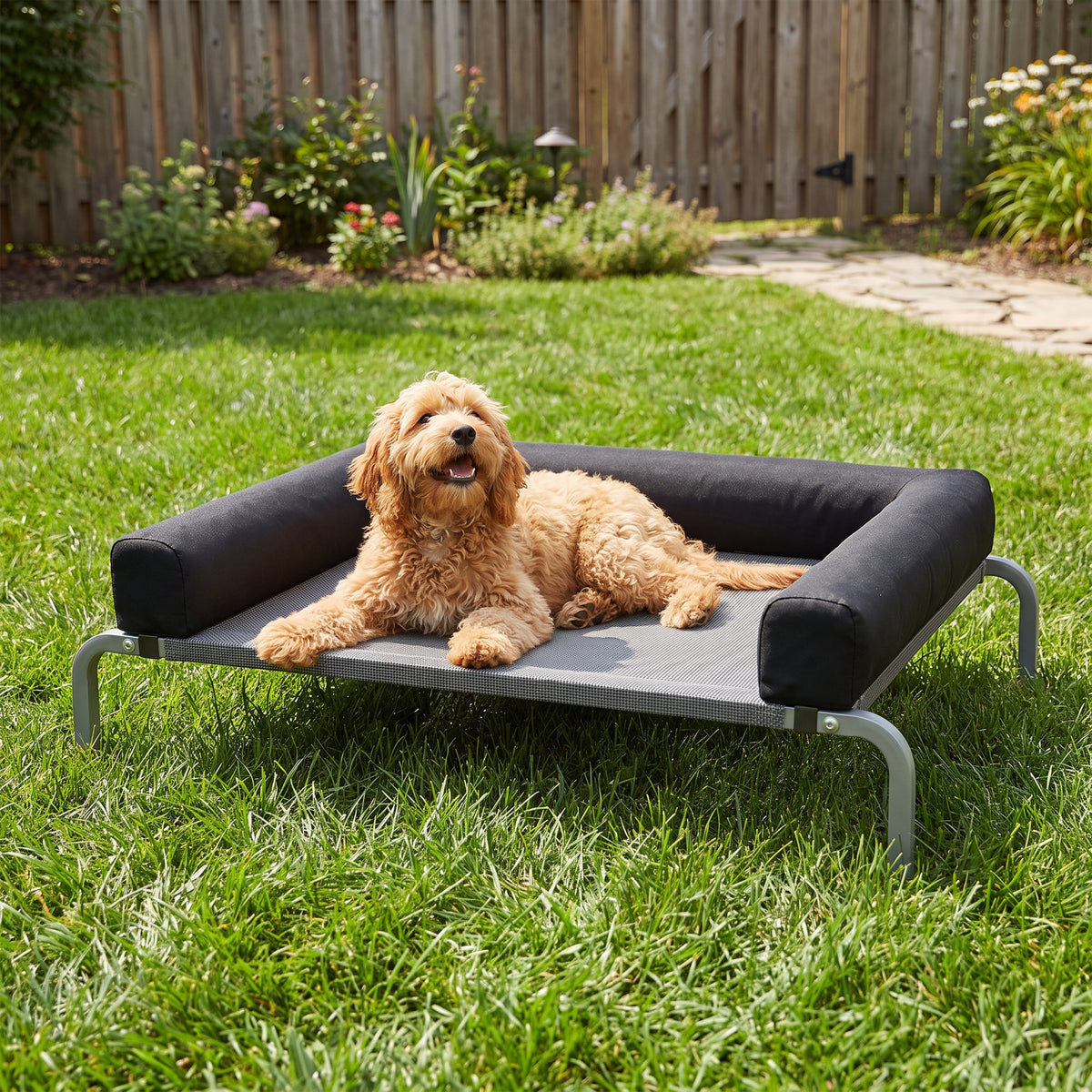 Lit surélevé pour chien rafraichissant, lit de camp pour chiens intérieur extérieur portable, 90 x 65 x 30 cm, noir-8
