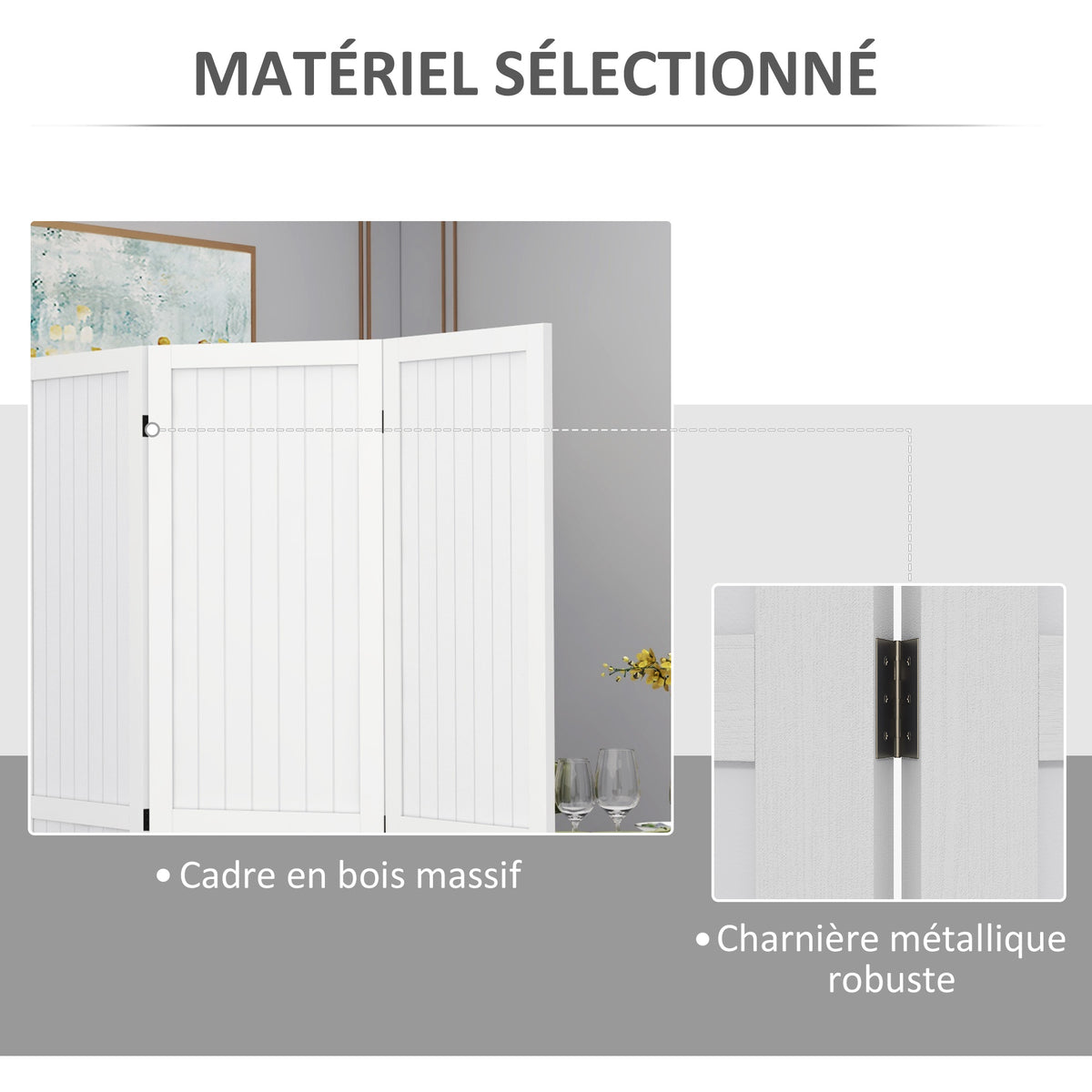 Paravent en bois séparateur de pièce closion intérieur pliable 4 panneaux en bois 160 x 170 cm blanc-4