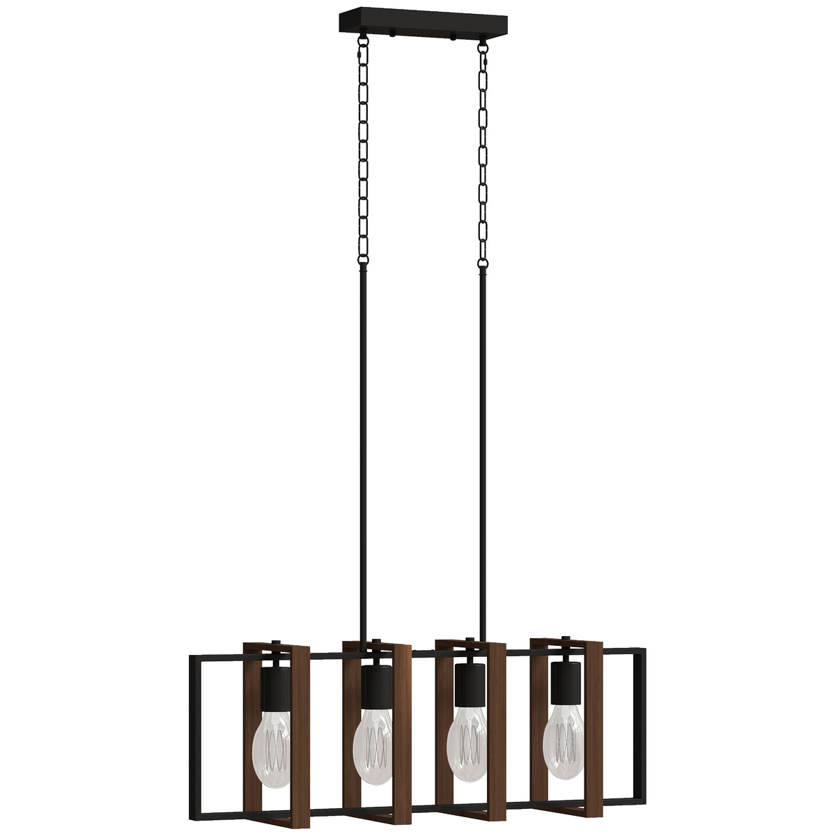 Suspension luminaire moderne, lustre plafonnier avec 4 cadres rotatifs et hauteur réglable, 80 x 21 x 90-130 cm, noyer-0