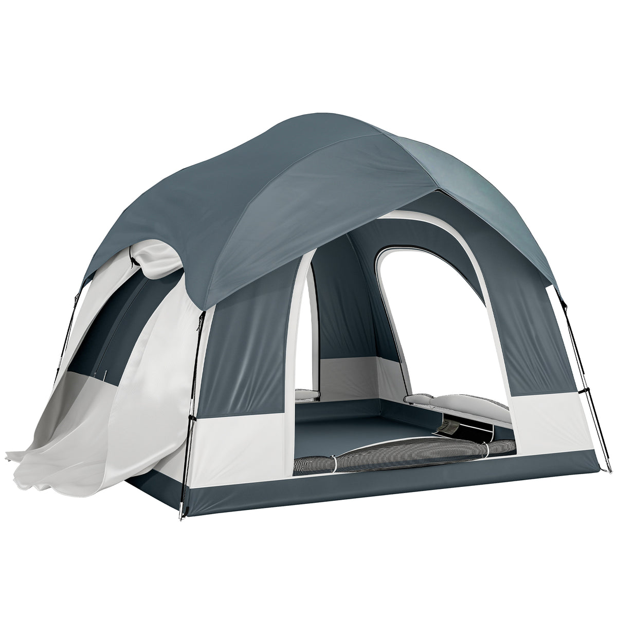Tente de Camping Facile à Monter 2-4 Personnes avec 3 Portes, Imperméable, Compatible avec SUV, Bleu Foncé-0
