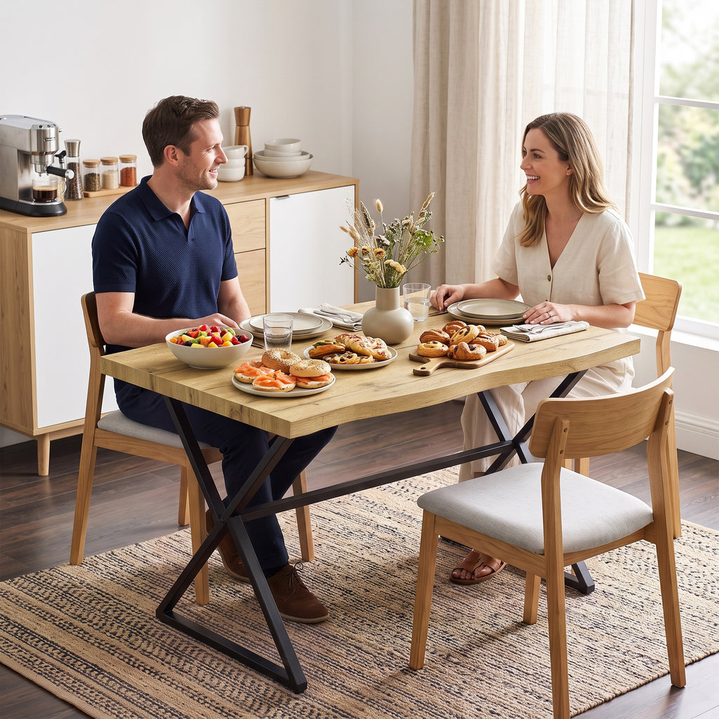 Table à Manger pour 2 Personnes, Table de Cuisine, Style Moderne avec Plateau Épais, 110 x 67 x 75,5 cm, Noir et Chêne-7
