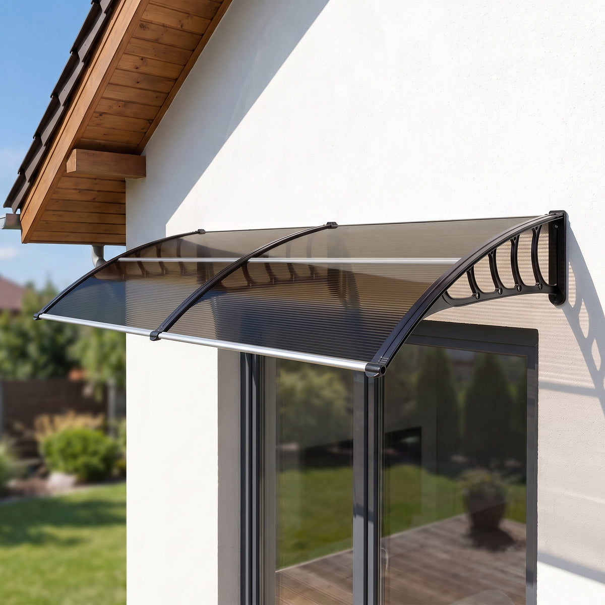 Auvent de porte toit marquise en polycarbonate auvent de porte d'entrée bord en aluminium contre la pluie et UV-1