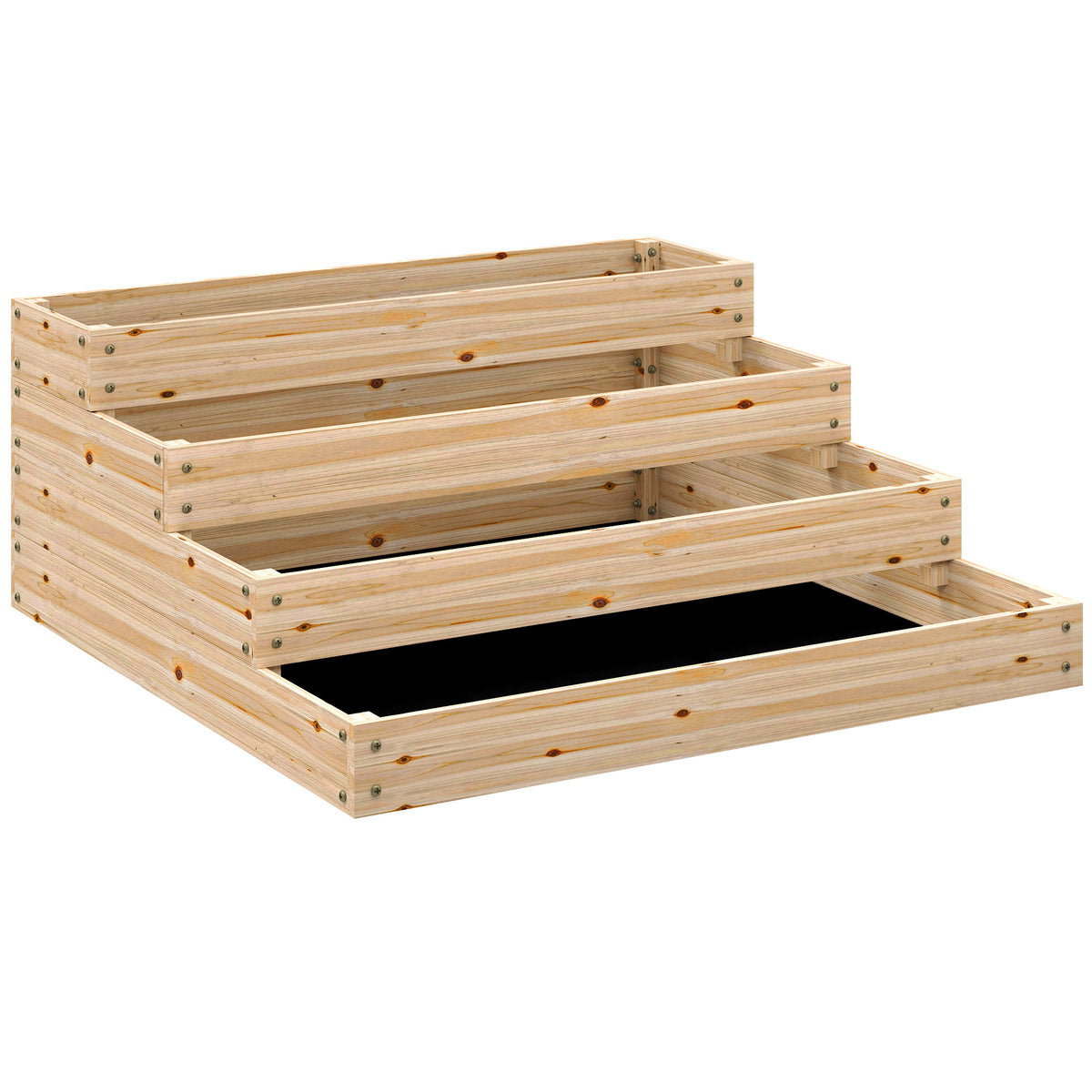 Carré potager de jardin sans fond 4 étages pour herbes légumes fruits fleurs 113 x 113 x 46 cm bois naturel-0