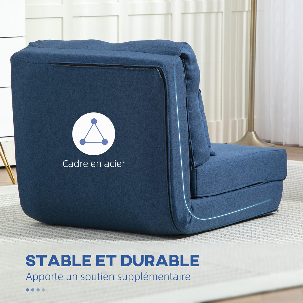 Chauffeuse canapé-lit convertible fauteuil 1 place avec 1 coussin avec dossier réglable, bleu foncé-6