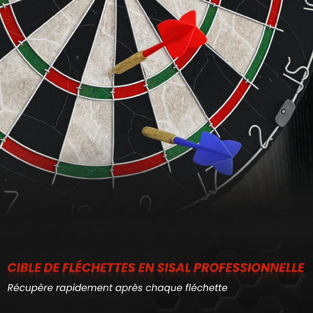 Cible de Fléchettes en Sisal avec Cabinet, 6 Fléchettes Pointe Acier et 2 Tableaux de Score, 100x55x9cm, Noir-5