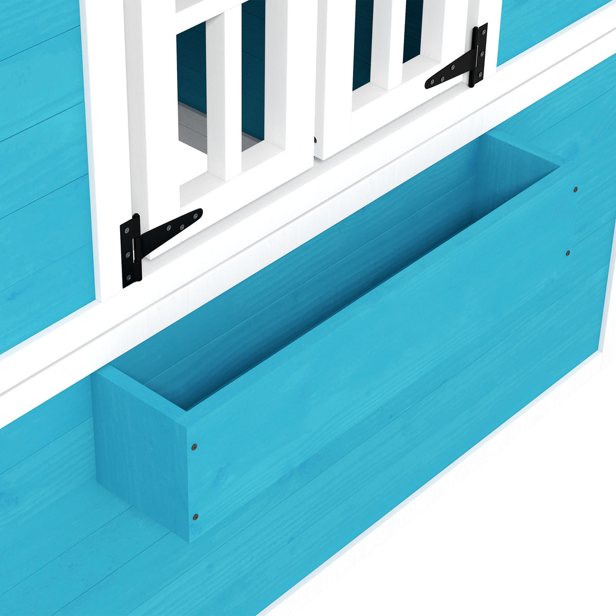 Cabane enfant extérieur maison enfant extérieure avec porte fenêtres et jardinières 114 x 126,4 x 135 cm bleu-7