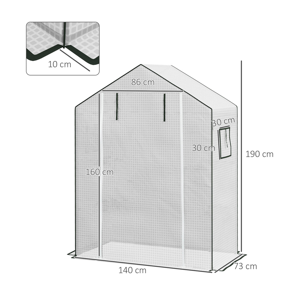 Bâche de remplacement pour serre de jardin 140 x 73 x 190 cm avec fenêtre, porte anti-UV pour le jardin - Blanc-2