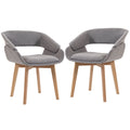 Lot de 2 Chaises Salle à Manger, Chaises de Cuisine en Tissu Effet Lin, Dossier Incurvé, Pieds en Bois de Hêtre, Gris-0