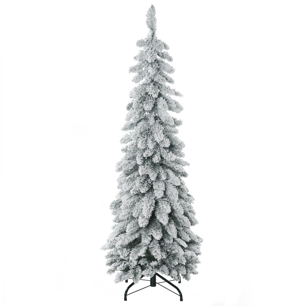 Arbre de Noël artificiel avec support en acier 253 branches enneigées socle pliable hauteur 135 cm vert-0
