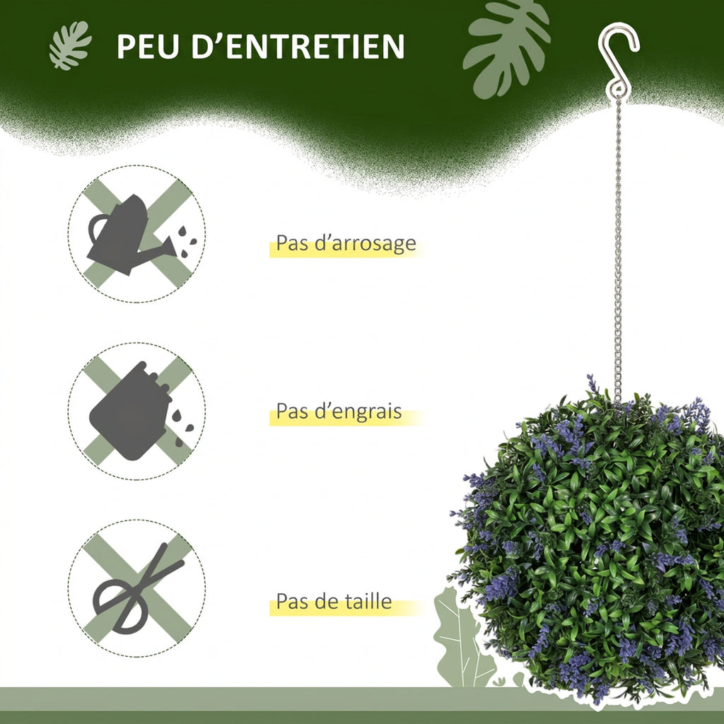 Lot de 2 boules topiaires artificielles, fausses plantes décoratives résistantes aux UV, Ø 27 cm, violet et vert-4