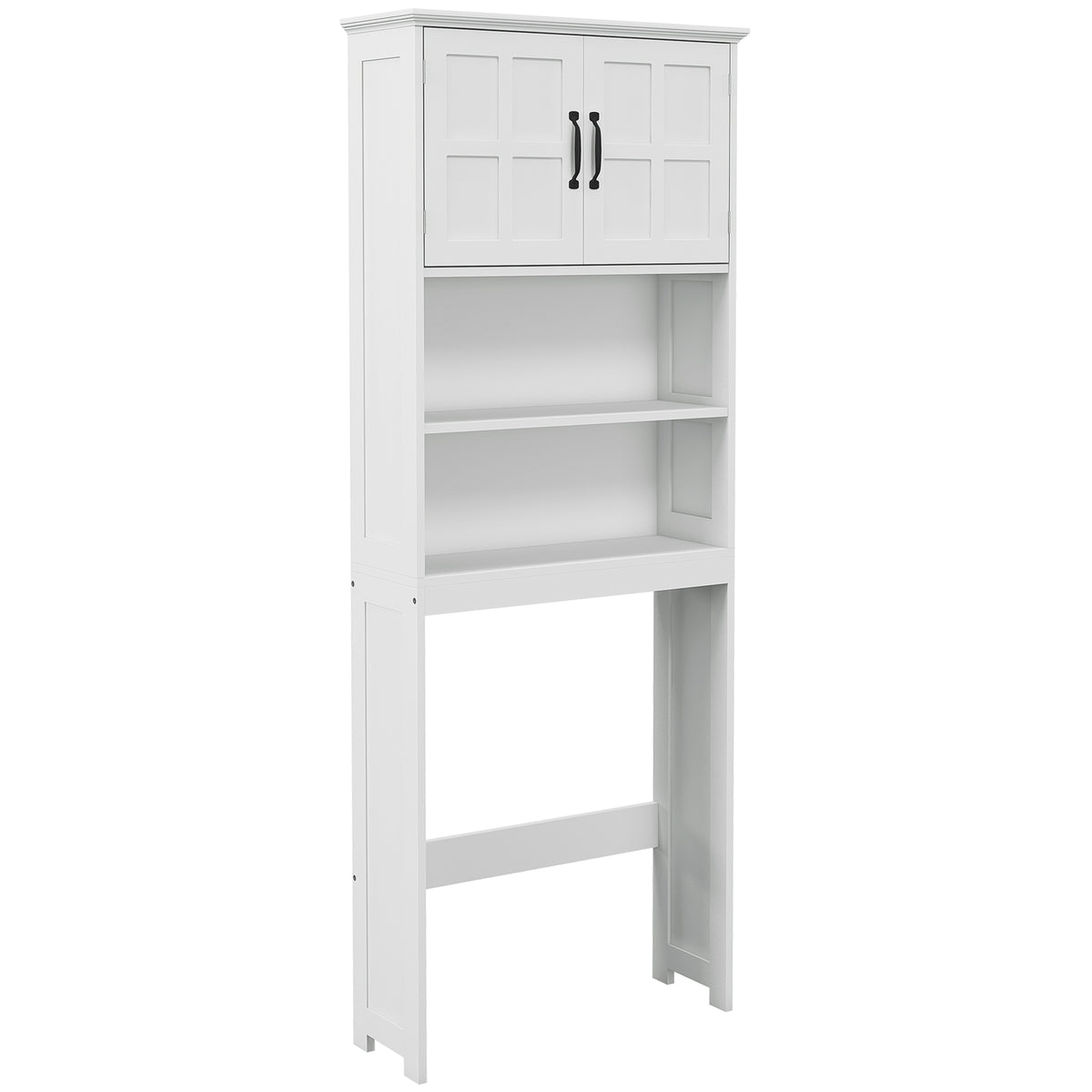 Meuble WC dessus de toilette armoire de rangement de salle de bain avec niches placard à double porte étagère réglable-0
