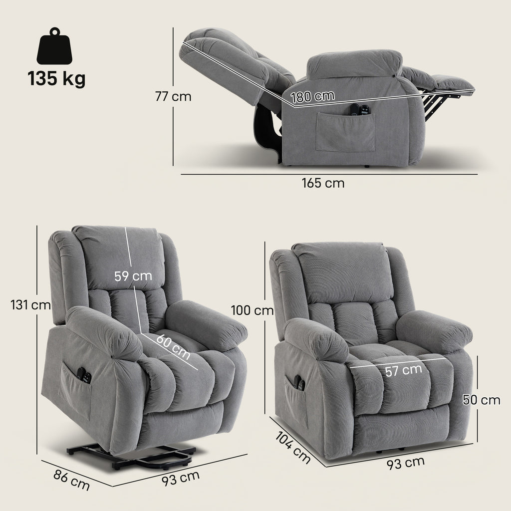 Fauteuil releveur électrique massage et chauffage avec repose-pied, dossier inclinable, télécommande et poche latérale-2