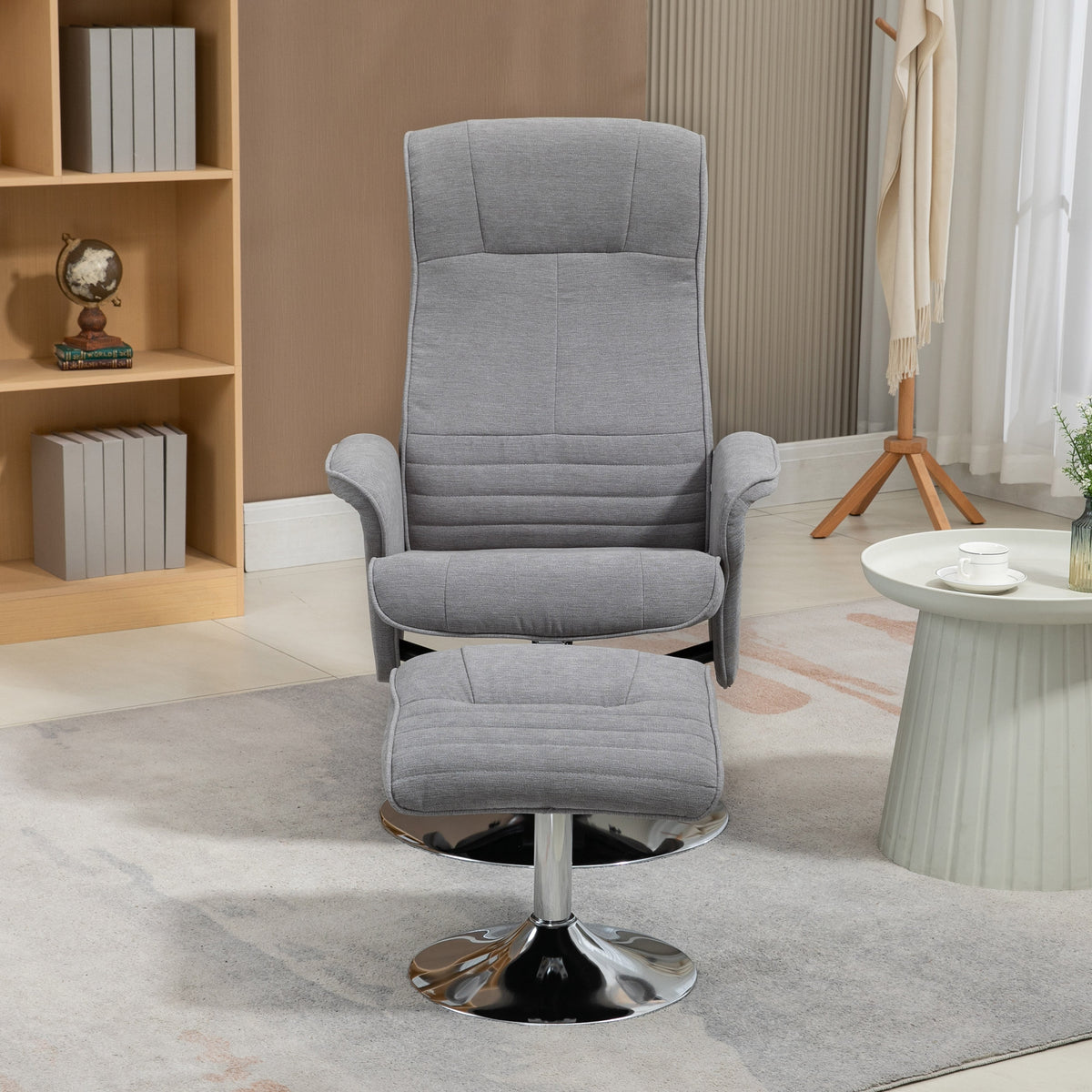Fauteuil relax inclinable 135° pivotant 360° avec repose-pieds revêtement tissu gris-6