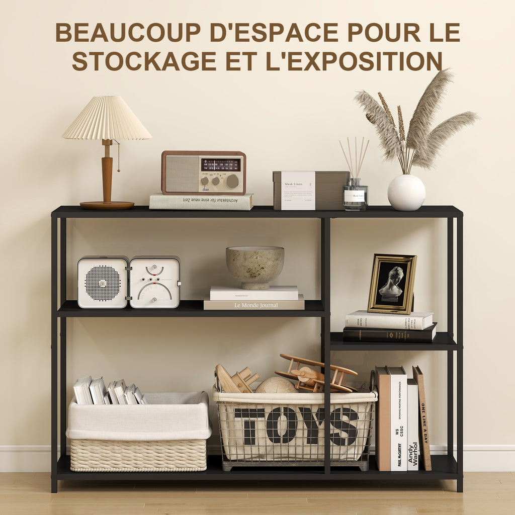 Console meuble étroite à 4 niveaux style industriel cadre en acier, 110 x 30 x 75 cm, noir-3
