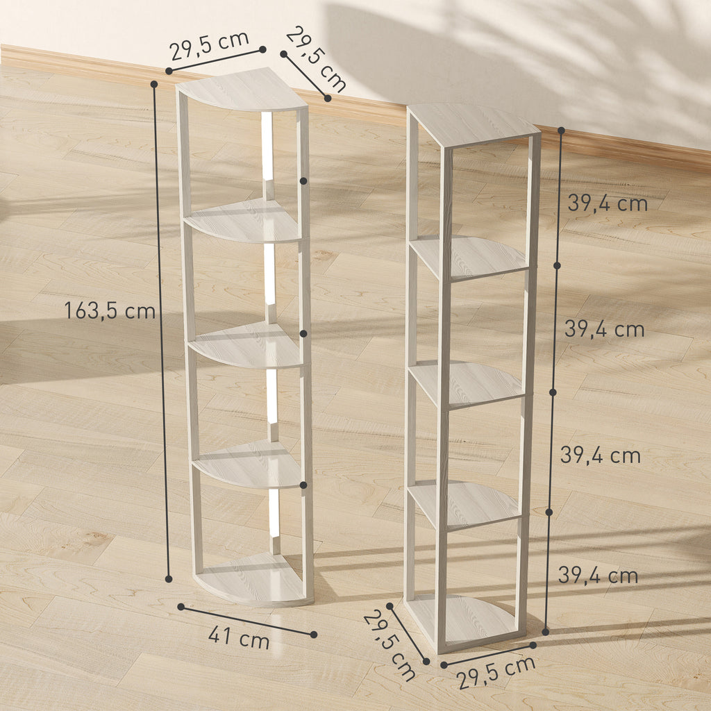 Lampadaire sur Pied Salon, Lampadaire avec Étagères d'Angle à 4 Niveaux, Lampe LED Dimmable, 41x29,5x163,5cm, Chêne-2