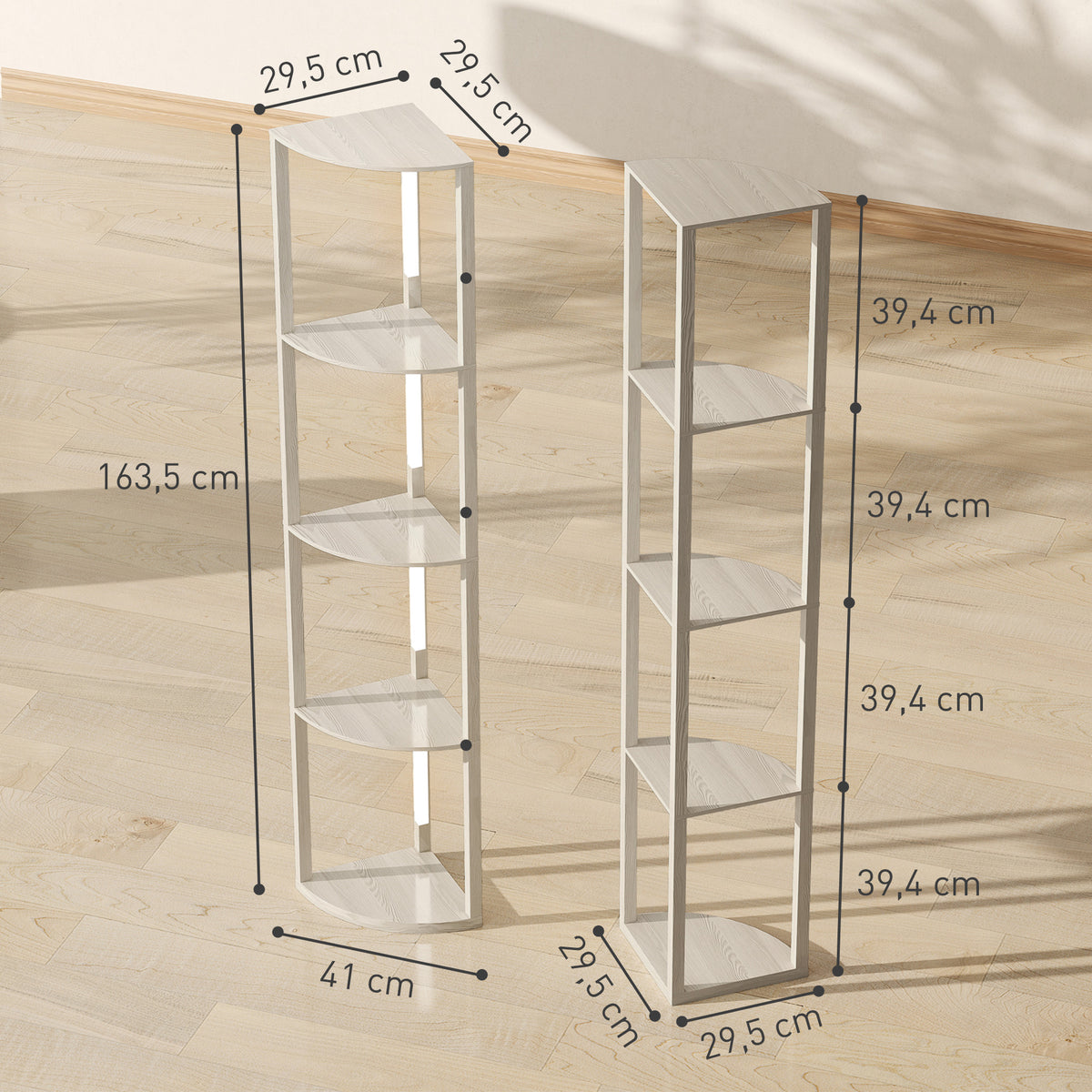 Lampadaire sur Pied Salon, Lampadaire avec Étagères d'Angle à 4 Niveaux, Lampe LED Dimmable, 41x29,5x163,5cm, Chêne-2