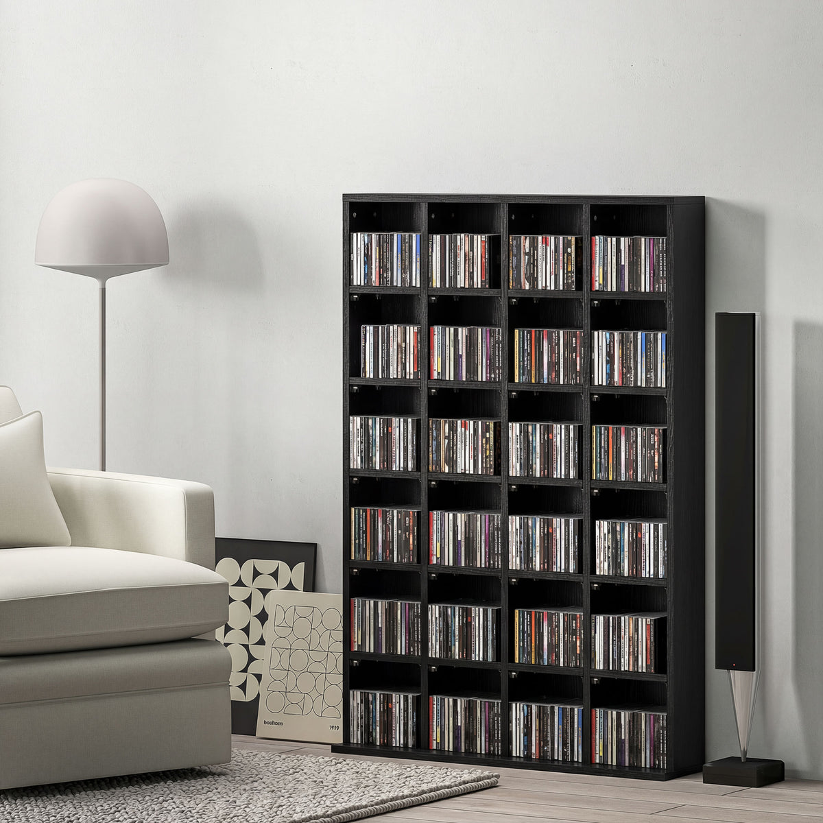 Meuble de rangement multimédia 456 CD/ 336 DVD - bibliothèque en bois avec étagères réglables, 89 x 130,5 cm, noir-1