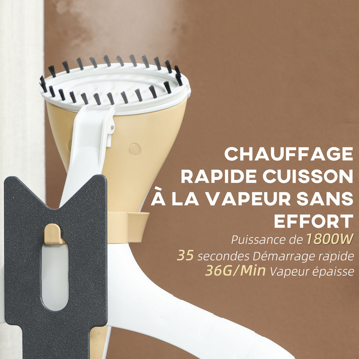 Défroisseur vapeur vertical 1800 W 36 g/min, steamer autonomie 50 min, réservoir d'eau de 1,8 L, 32 x 32 x 32 cm, or-3