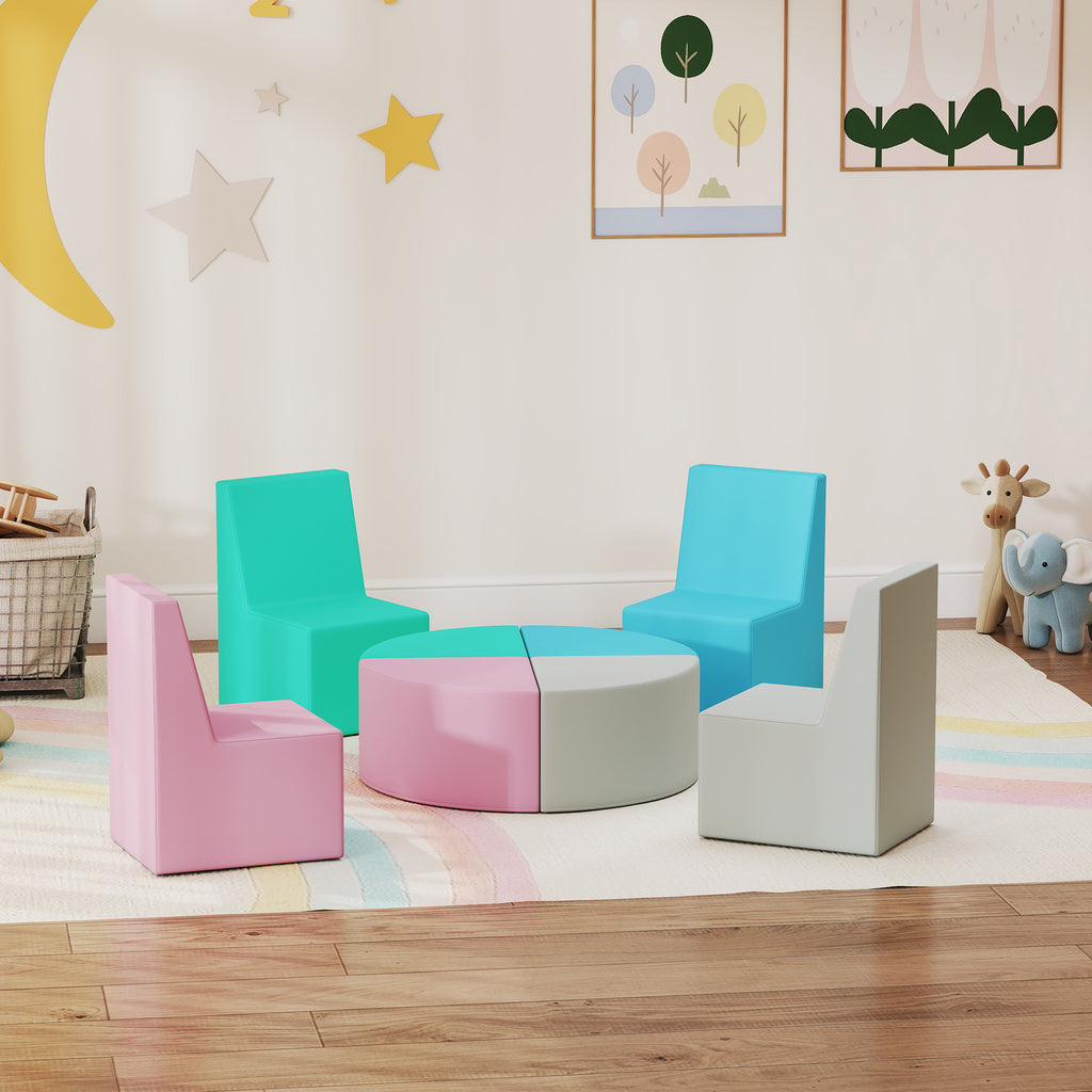 Parcours motricité bébé 8PCS, module motricité bébé mousse EPE et housse en PU, design table et chaises, multicolore-1