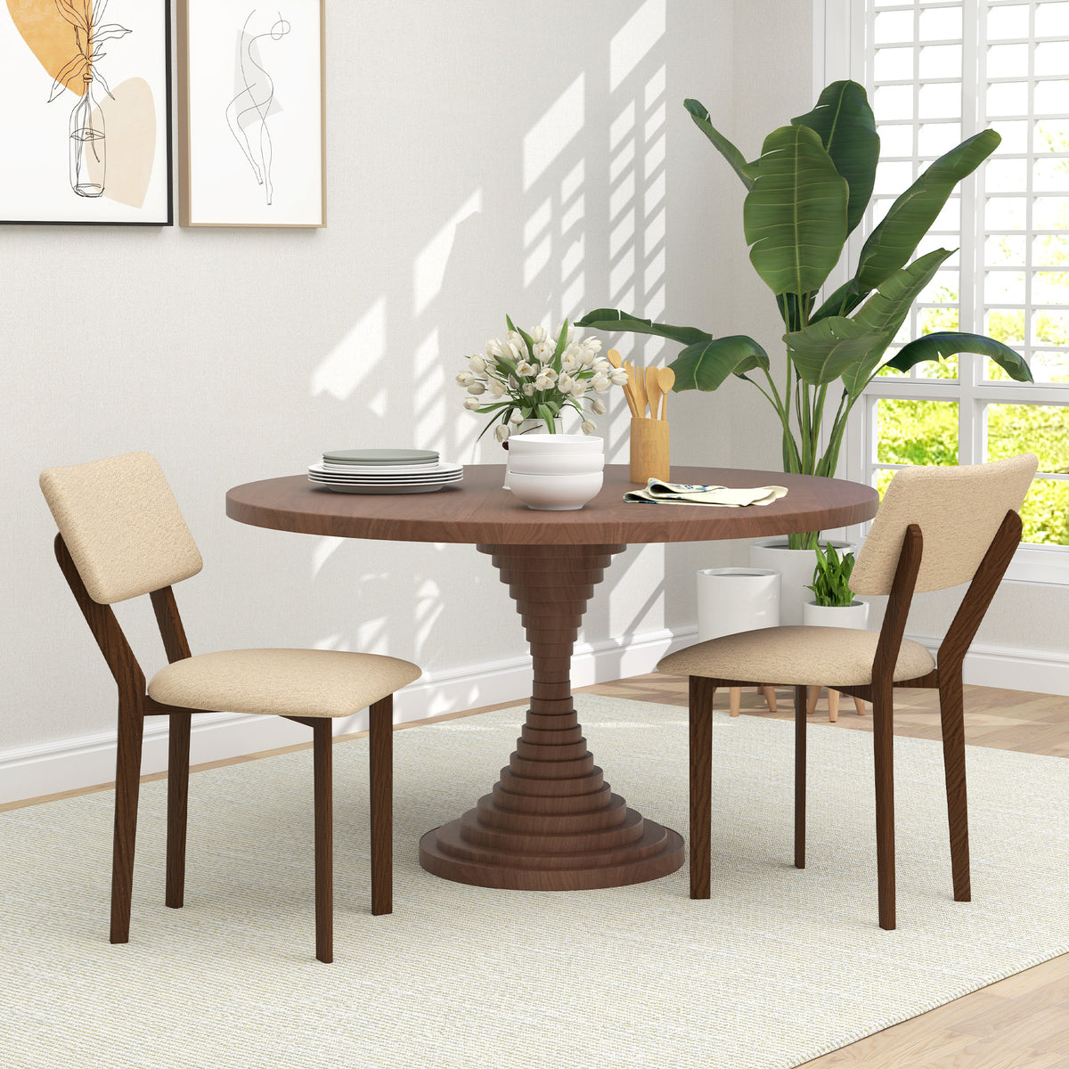 Lot de 2 chaises salle à manger chaises de cuisine avec dossier pieds en bois tissu effet lin 49 x 56 x 85 cm beige-9