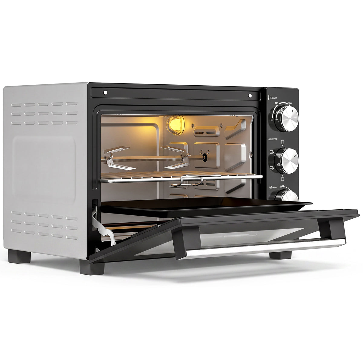 Mini-Four avec Broche Rotative 36L 1500 W, Four à Convection Multifonction, Chaleur Tournante, Minuterie 60 min, Argenté-0