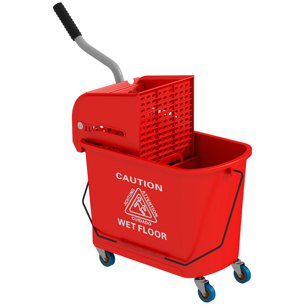 Chariot de nettoyage lavage seau de ménage 20 L avec essoreur et séparateur eau sale propre rouge 60L x 27l x 70,5H cm-0