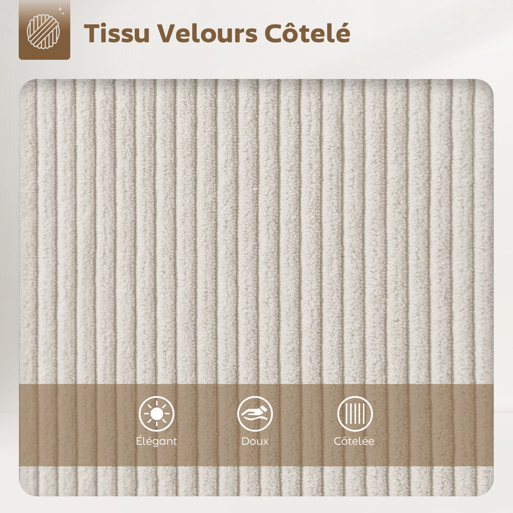 Lot de 2 tabourets de bar en tissu velours côtelé, chaises de bar avec dossier courbé, repose-pieds, 49x52x88cm, crème-4
