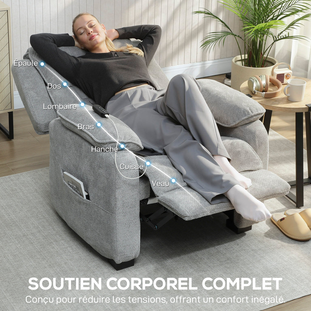 Fauteuil relax électrique fauteuil inclinable port USB repose-pieds poches latérales télécommande 86x90x103cm gris clair-5